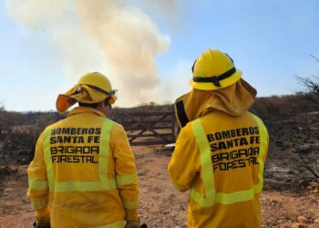 Arduo trabajo de brigadistas santafesinos en el combate de incendios en Córdoba